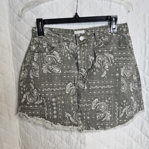 Bandana Paisley Frayed Mini Skirt Western Country Cowgirl Womens Medium Khaki